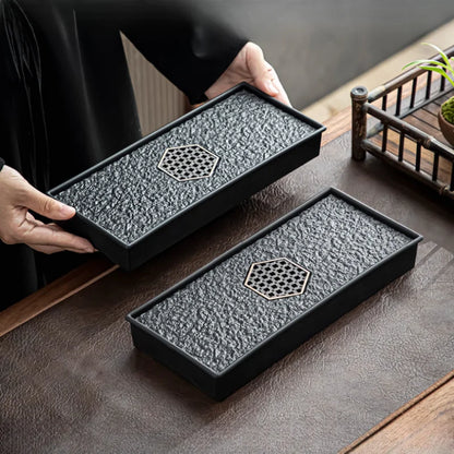 Mimicking Ugjin Stone Tea Tray – Heat-Resistant & Insulated Water Drain Tray for Tea Ceremony Storage