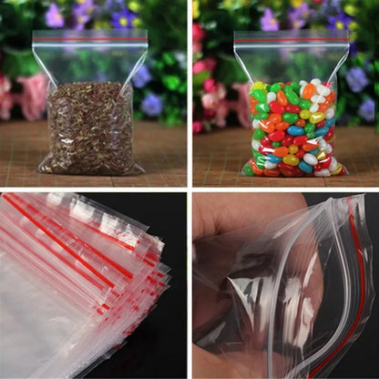100pcs 50 Micron Clear PE Zip Lock Bags – Reclosable Plastic Pouches for Candy, Cookies & Dried Fruits
