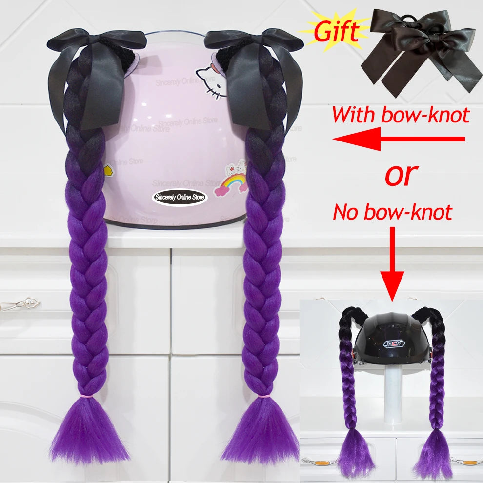 2pcs Motorcycle Helmet Braids - Woman's Twist Pigtail Wig for Helmets, 164 Colors with Sucker