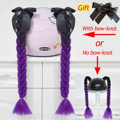 2pcs Motorcycle Helmet Braids - Woman's Twist Pigtail Wig for Helmets, 164 Colors with Sucker