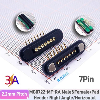 3A Magnetic Pogo Pin Connector - 2–11 Pin Spring-Loaded Male/Female Contact Strip, 2.2mm Pitch