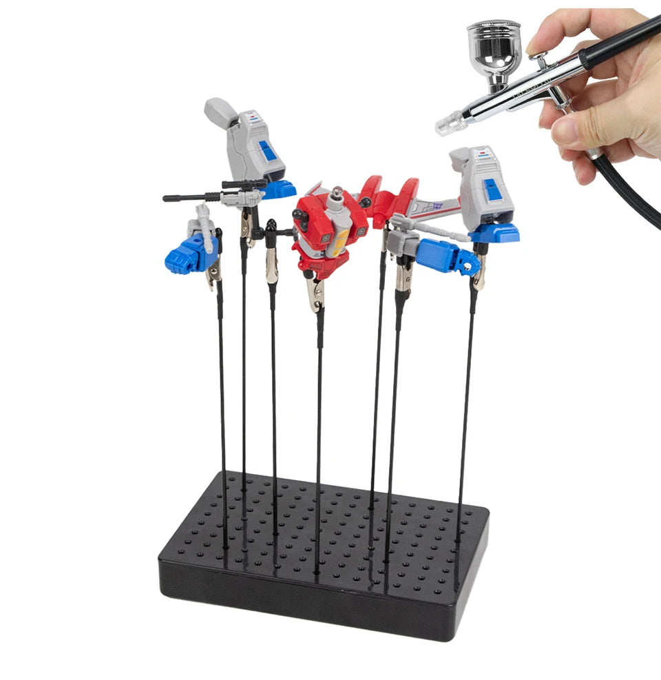 Model Painting Stand Base Holder with 20 Magnetic Alligator Clips & Flexible Sticks Set for Airbrush Crafting