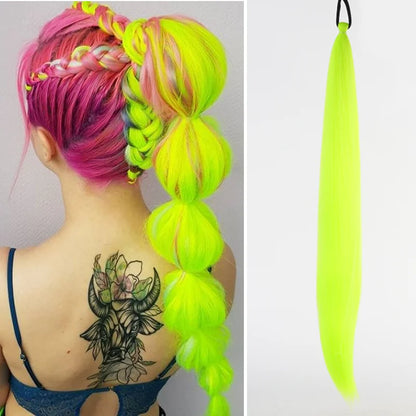 26" Synthetic Ponytail Extension - Long Straight Ombre Pink Purple Blue Hair with Elastic Tie
