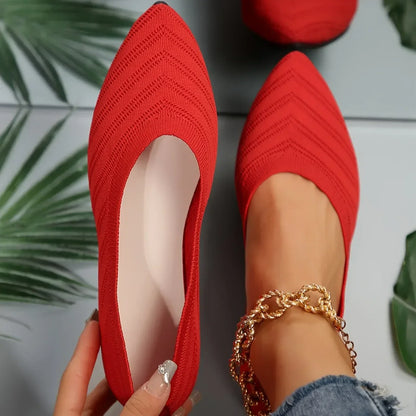 Women’s Pointed Toe Knitted Slip-On Flats – Solid Color Casual Breathable Ballet Loafers