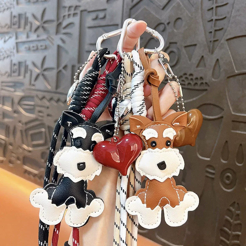 Cute Puppy & Heart Pendant Keychain – High-End Woven Rope Fashion Bag Charm Accessory, Versatile Stylish Bag Pendant for Women & Girls