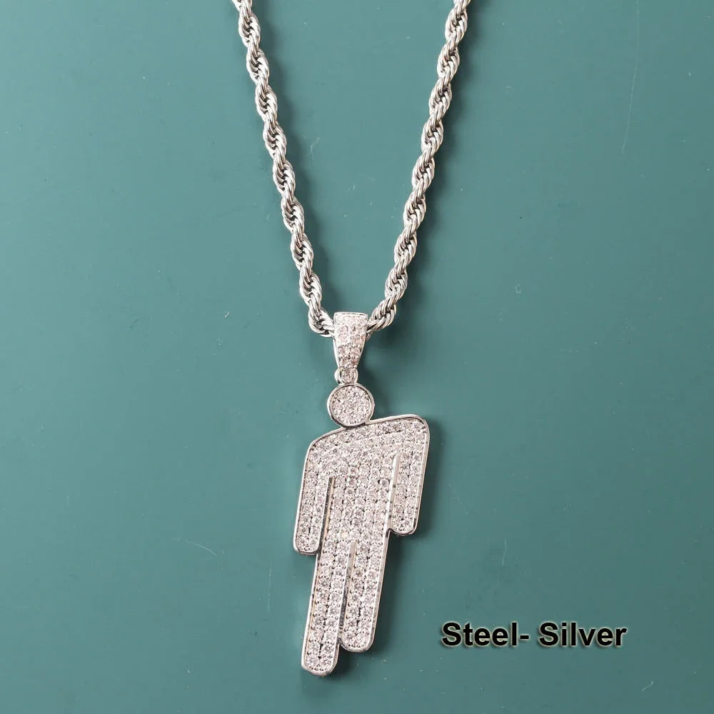 Hip Hop Stainless Steel Round Head Zircon Pendant Necklace for Couples – Skew Head Chaoren Fashion Jewelry Necklace