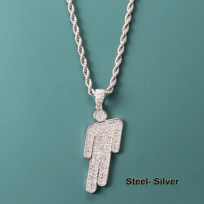 Hip Hop Stainless Steel Round Head Zircon Pendant Necklace for Couples – Skew Head Chaoren Fashion Jewelry Necklace