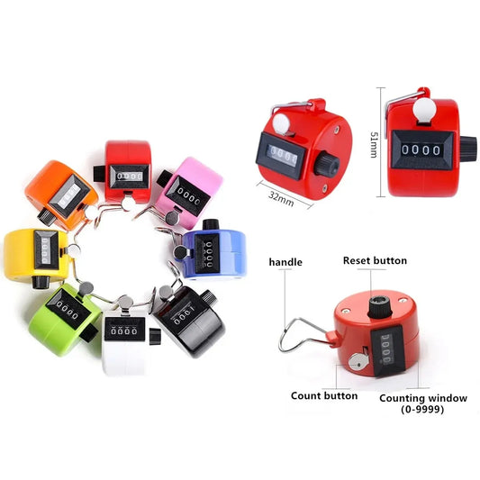 Handheld 4-Digit Tally Counter – Mechanical Manual Palm Clicker, Assorted Colors for Number Counting