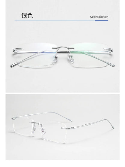 Ultra-Light Pure Titanium Rimless Glasses Frame – Anti-Blue Light Optical Frames for Men, Custom Prescription Eyeglasses