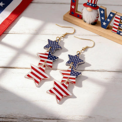 Independence Day Patriotic Earrings - Acrylic American Flag Style Jewelry for Holiday Events