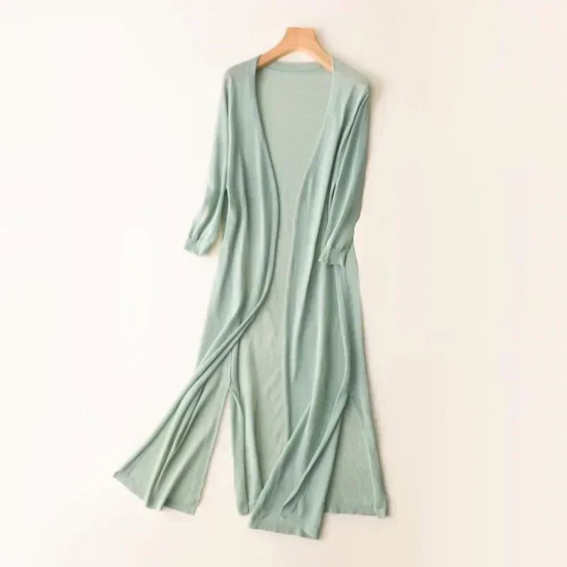 New Spring/Summer Sun Protection Clothing – Women's Long Knitted Cardigan, Sweater Coat, Jacket, and Ladies Shawl Outerwear