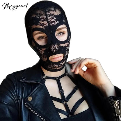 Gothic Lace & Velvet Face Mask - Halloween Masquerade Carnival Costume Headpiece