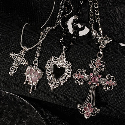 Y2K Cross Love Pendant Necklace - Sweet Cool Girl Personalized Jewelry for Everyday Wear