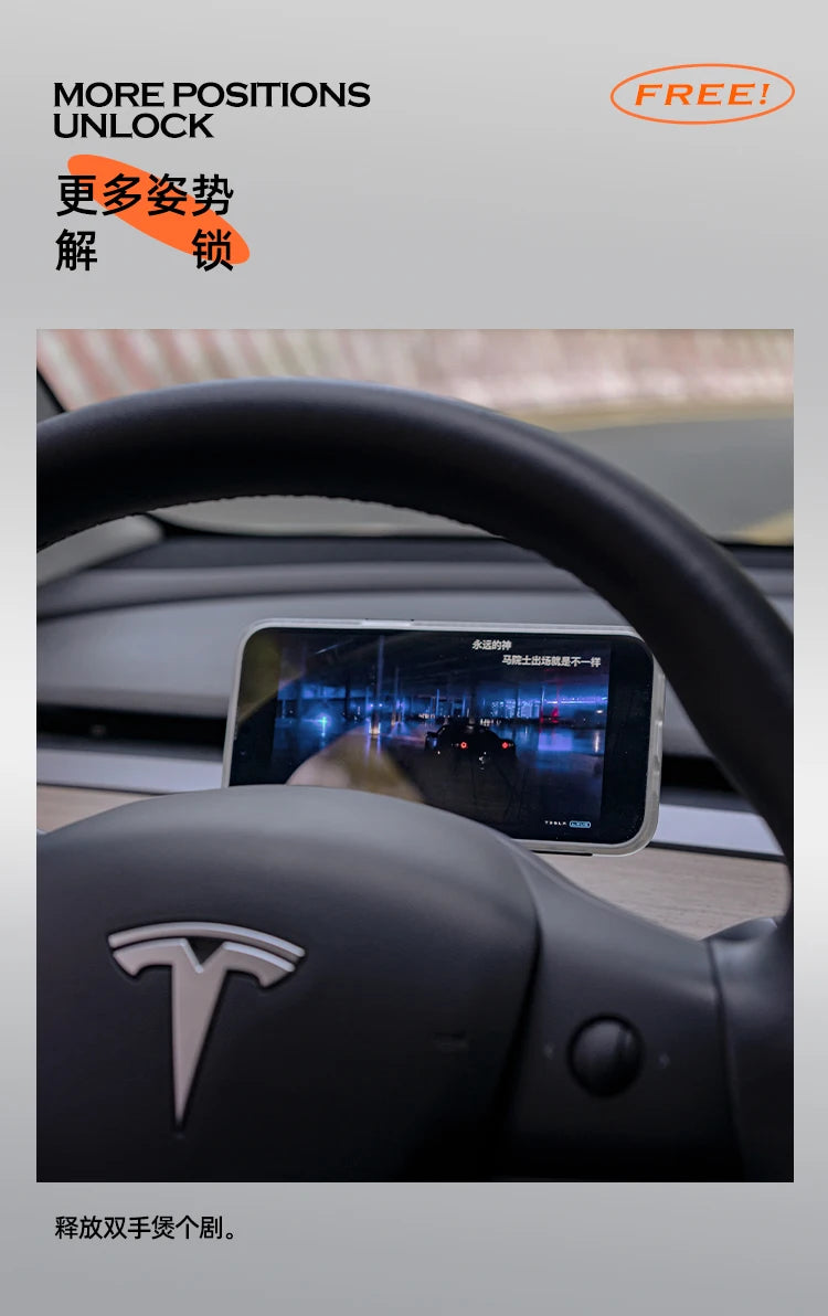 Magnetic Steering Wheel Phone Holder for Tesla Model 3/Y/S/X – Universal Auto Mount Stand for Apple, Xiaomi & Huawei Smartphones