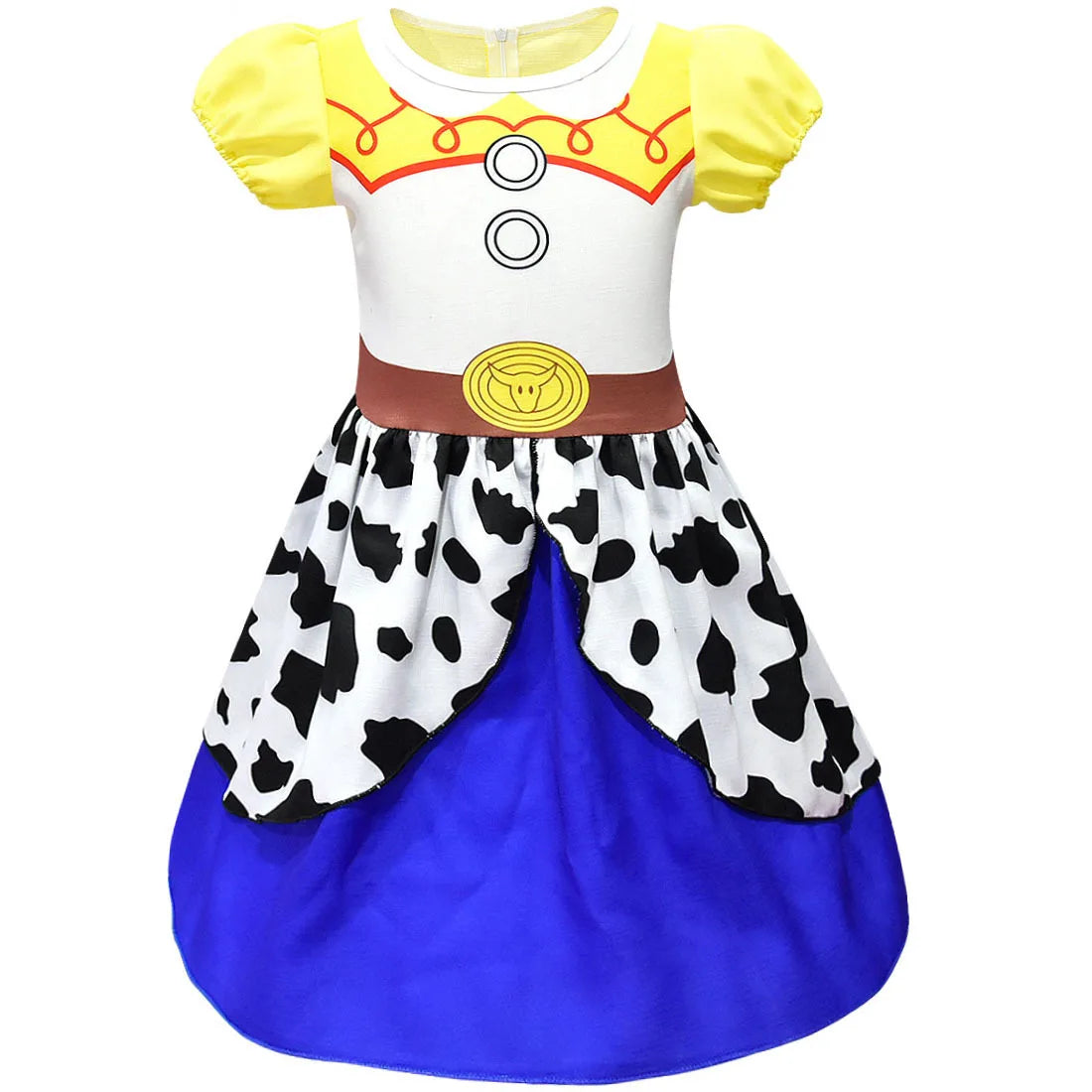Kids Cowgirl Costume Dress - Girls Cartoon Print Short Sleeve Halloween Cosplay Party Outfit
