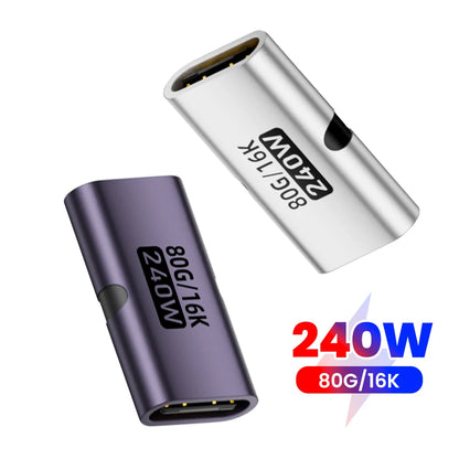 USB-C Female-to-Female Adapter – PD 3.1 240W Fast Charging, 80Gbps Data Transfer, 16K 60Hz Video Support Connector
