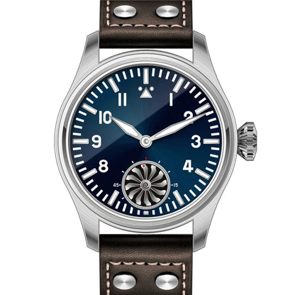 Hruodland 43MM Pilot Men’s Manual Mechanical Watch — Sapphire Crystal, BGW-9 Night Light, Turbine Design, Waterproof 5Bar