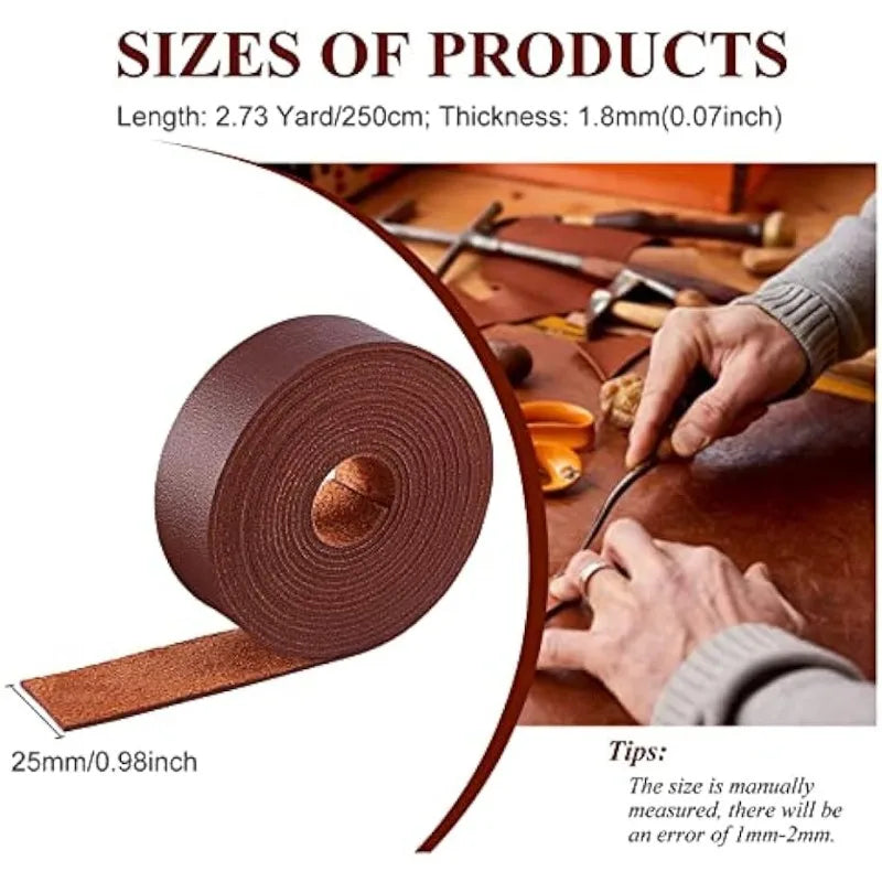 6.6FT Leather Strip 1" Wide — Double-Sided Smooth Leather for DIY Craft Projects