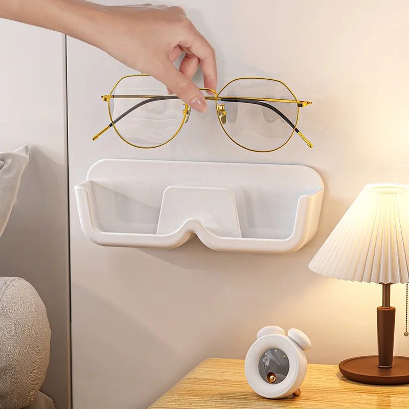High-End Wall Mounted Glass Display Cabinet - Perforation-Free Sunglasses Storage Rack for Home Organization