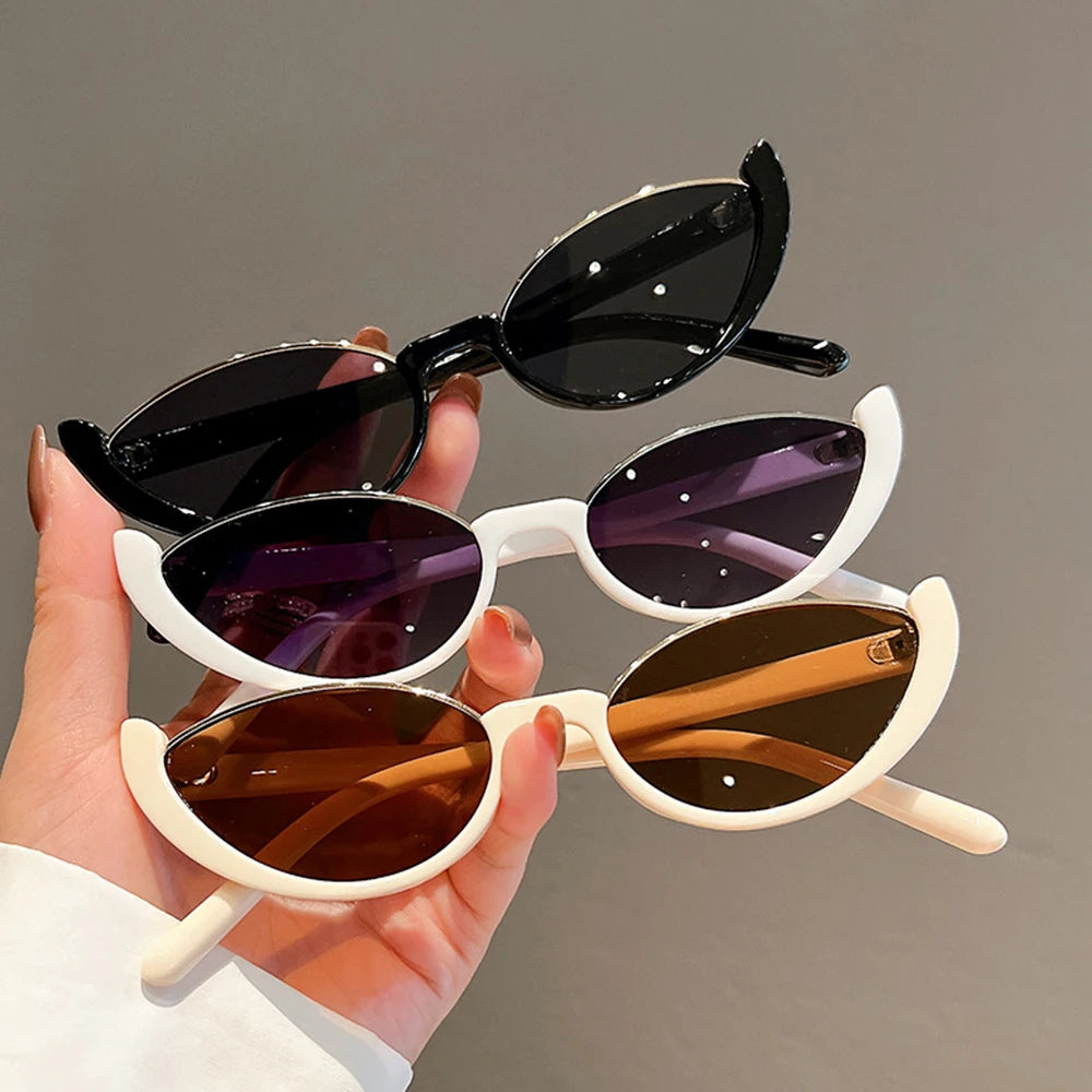 Trendy Small Cat Eye Sunglasses - Vintage Half-Frame Shades for Men and Women, Fashionable Eyewear for Driving and Cycling