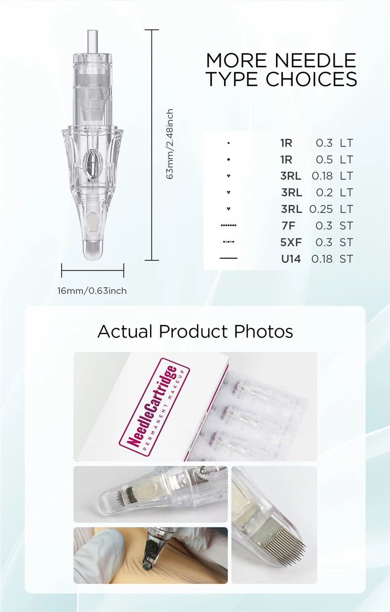 10PCS U14/0.18-ST Universal Tattoo Cartridge Needles with Built-in Sponge – Half-Wall Needles for Eyebrow & Lip Tattoo Machines