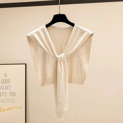 Striped Knitted Shawl Scarf – Warm Winter Cape with Fake Collar for Women