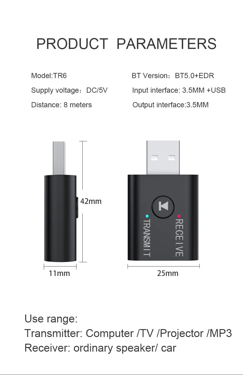 Bluetooth 5.0 Audio Transmitter Receiver – 3.5mm AUX, RCA, USB Stereo Wireless Adapter for TV, Car, Speaker & Headphones