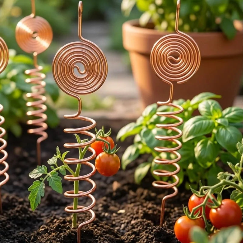 Copper Electroculture Plant Stakes 1-3PCS - Coil Antenna Supports for Garden Vegetables, Flowers & Fruit Trees