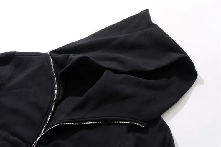 Men's Harajuku Zip Hoodie - Black Hip-Hop Streetwear Cardigan Sweatshirt Jacket