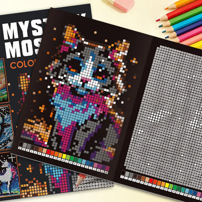 32 Pages Mystery Mosaic Coloring Book - Pixel Art Color by Number Stress Relief Activity for Adults