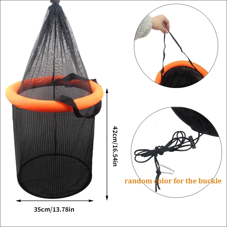 Floating Collapsible Fishing Bait Basket – Durable Mesh Live Fish Keeper Net Cage