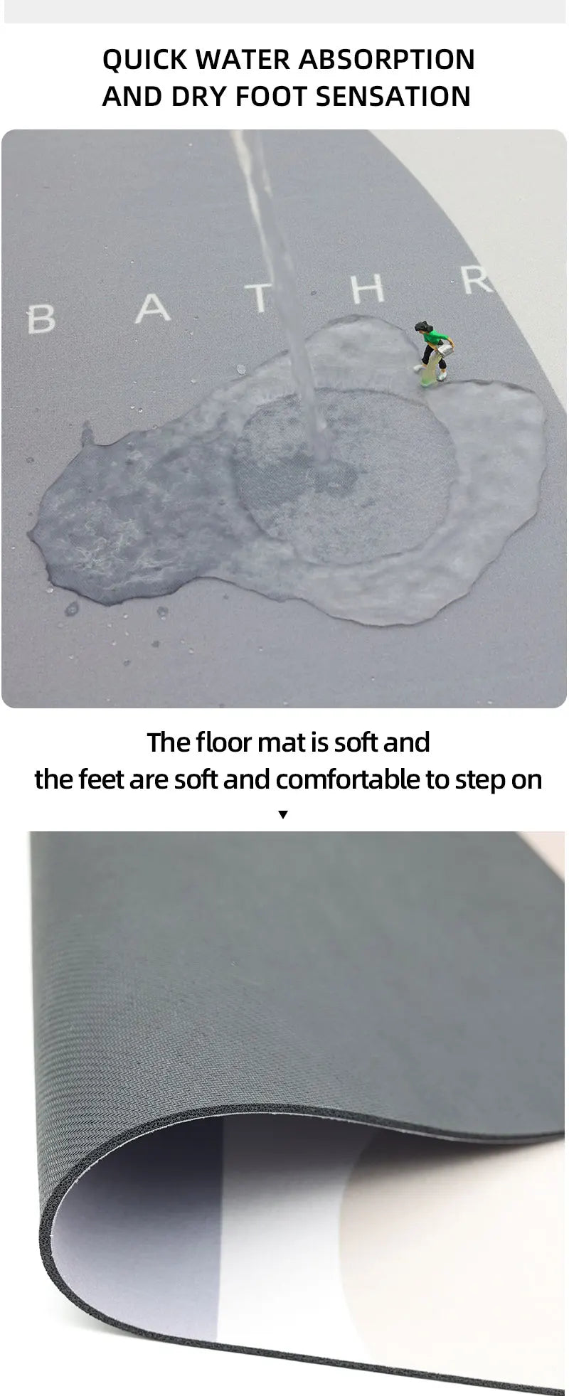 Diatomaceous Earth Bath Mat – Super Absorbent, Fast-Drying, Anti-Slip Rubber Floor Mat for Bathroom, Kitchen & Laundry