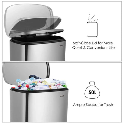 50L Stainless Steel Step Trash Can — Kitchen & Home Garbage Bin for Office, Bedroom, Garage, Living Room & Bathroom