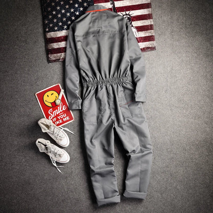 Men’s Long-Sleeve Jumpsuit - Zipper Pocket Casual Workwear Overalls, Plus Size S-4XL