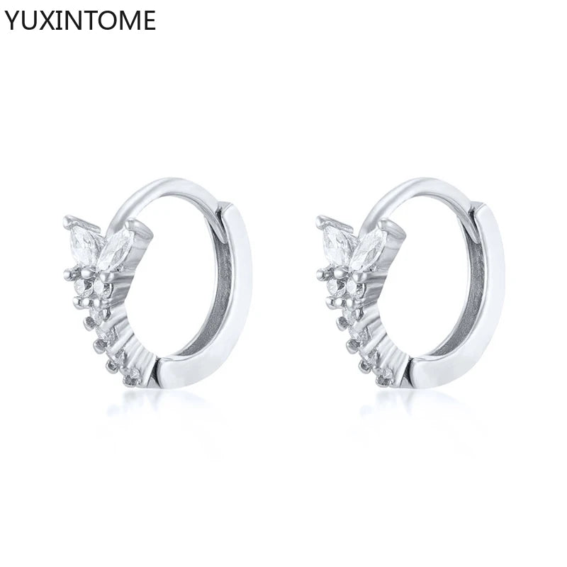 925 Sterling Silver White Zircon Hoop Earrings for Women – Fashion Geometric Crystal Silver Earrings Fine Jewelry Elegant Daily Wear Jewelry