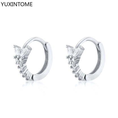 925 Sterling Silver White Zircon Hoop Earrings for Women – Fashion Geometric Crystal Silver Earrings Fine Jewelry Elegant Daily Wear Jewelry