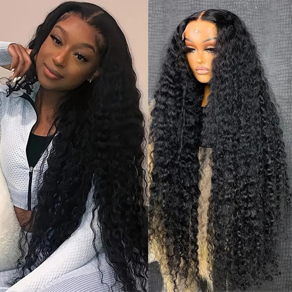 HD Lace Front Wig 13x6 – 40 Inch Deep Wave Human Hair Wig, Pre-Plucked Curly Brazilian Water Wave Lace Frontal Wig