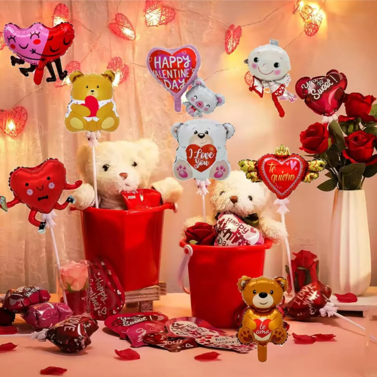 60in Standing Teddy Bear Balloon – Cute Love-Shaped Decoration for Romantic Valentine’s Day, Proposal, Wedding & Birthday Party