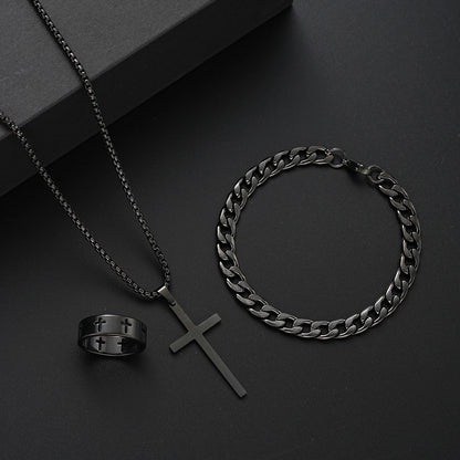 3-Piece Stainless Steel Jewelry Set – Men’s & Women’s Retro Bracelet, Necklace, Ring for Punk Hip Hop Fashion