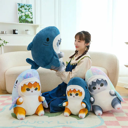 Fun Transformed Cat Doll Plush Toy – Cute 25cm Shark Cat Plush Gift for Girls and Children