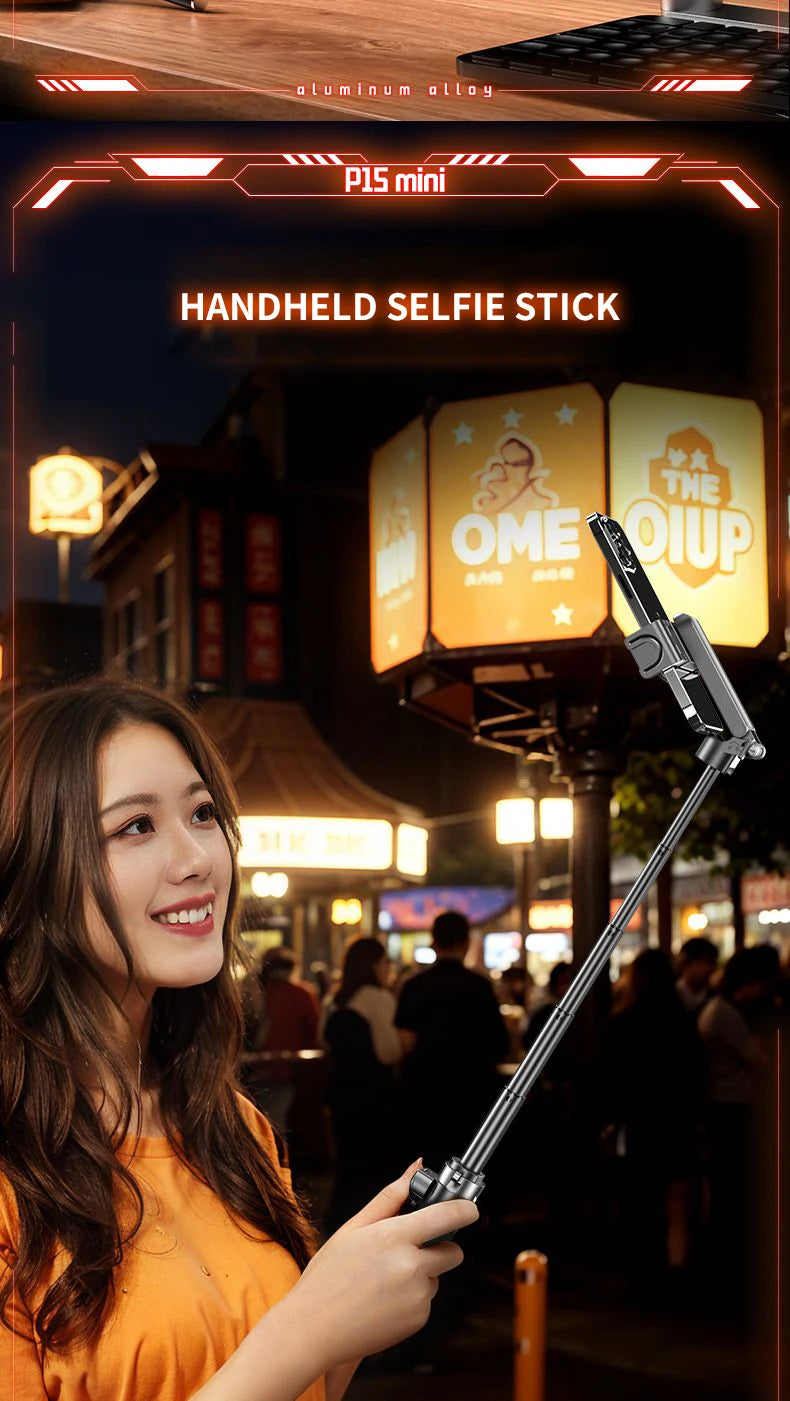 Mini Tripod Selfie Stick 2025 – Bluetooth Remote, One-Touch Push Button, 360° Rotating Stand for iPhone