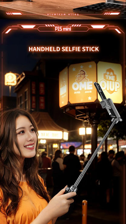 Mini Tripod Selfie Stick 2025 – Bluetooth Remote, One-Touch Push Button, 360° Rotating Stand for iPhone