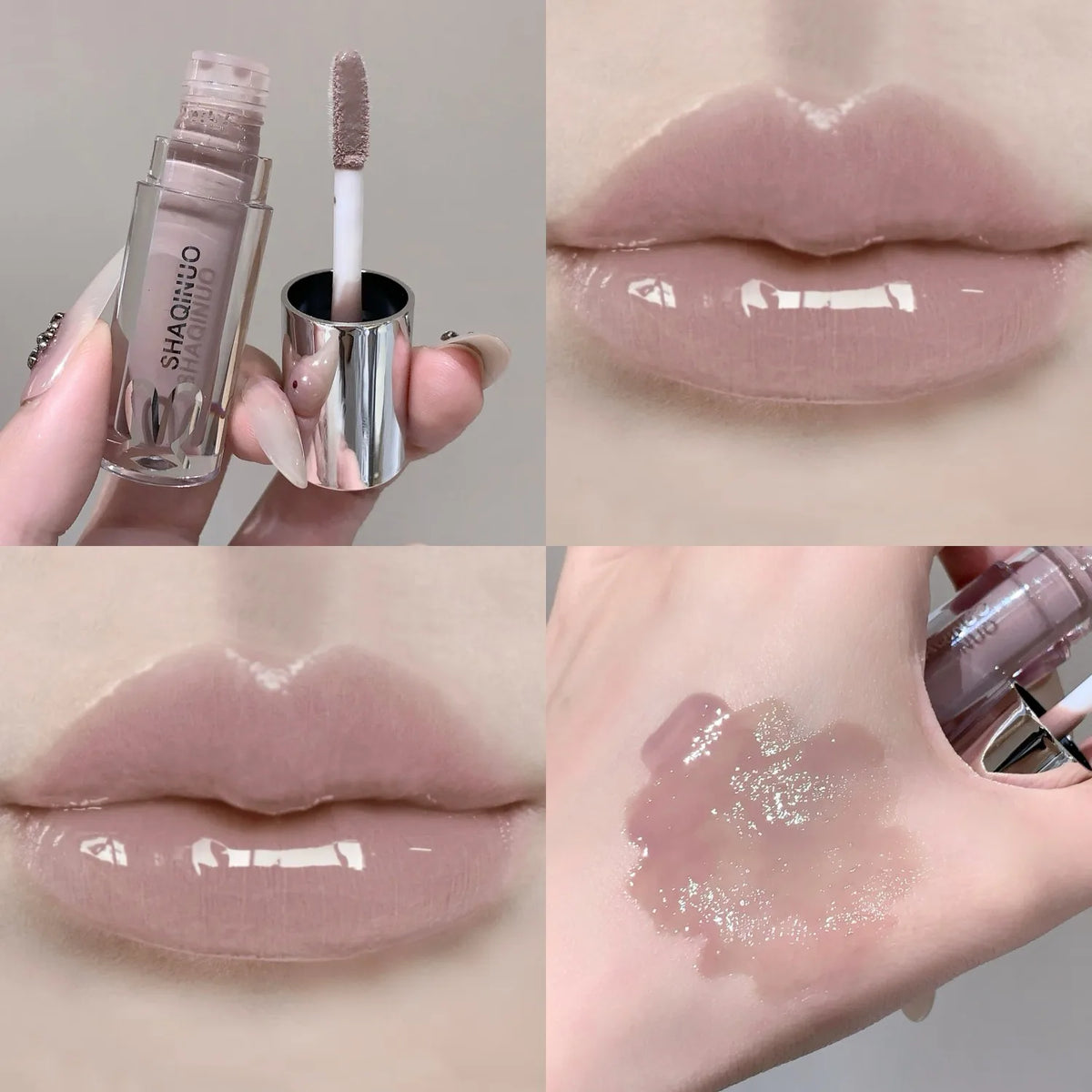 SHAQINUO Water Light Mirror Lip Gloss - Pearlescent Sparkling Moisturizing Lip Oil for Glossy Lips
