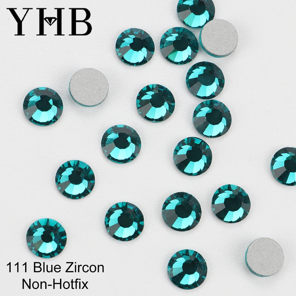 YHB Cold Fix Crystal Flatback Rhinestones - Silver Back Non Hotfix DIY Gems for Nail Art, Bags, Shoes, Garments & Phone Decoration