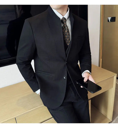 Korean Style Slim Fit Men's Wool Blazer Two-Piece Business Suit – Formal Elegant Set (M to 5XL)