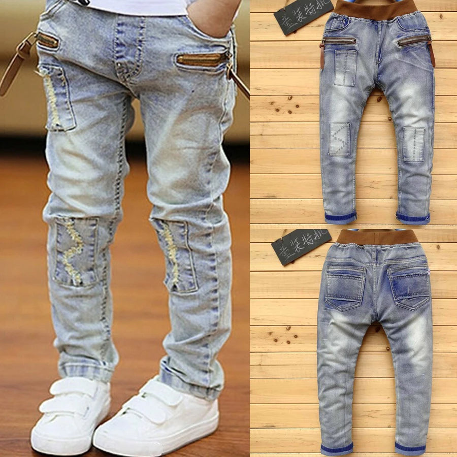 Kids Boys Skinny Jeans - Classic Denim Casual Pants for Ages 5-13
