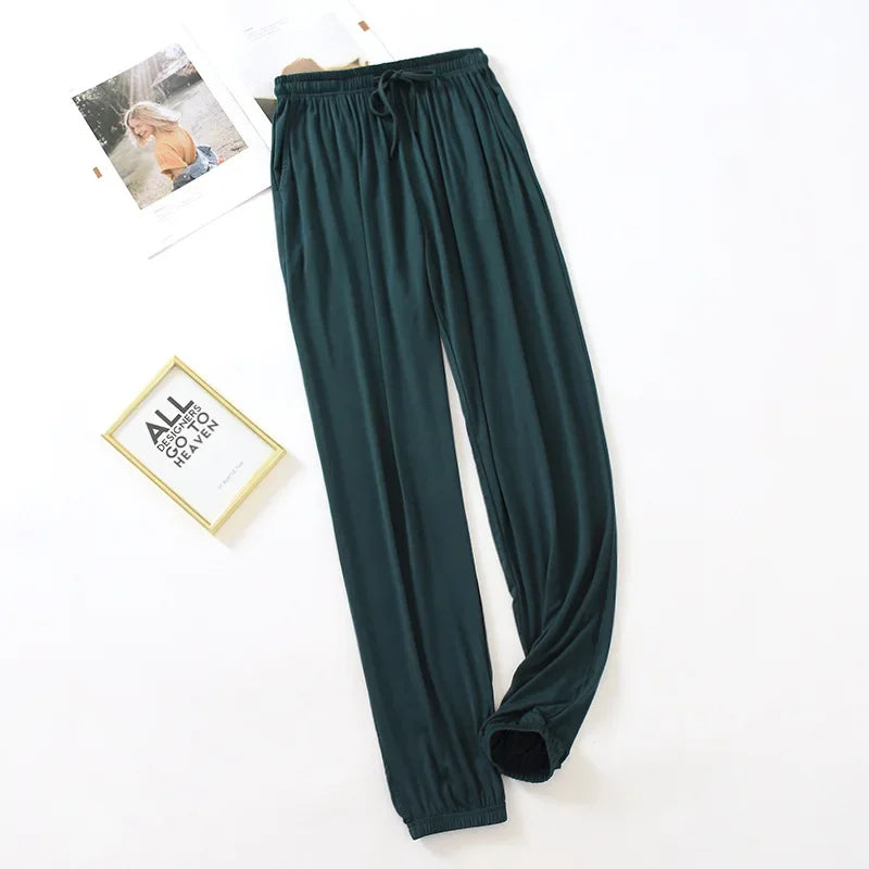 New Style Women’s Home Pants – Spring & Summer Thin Modal Loose Fit Solid Color Plus Size Bottoms