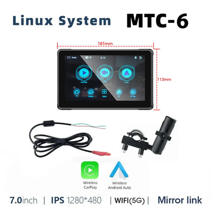 7-Inch Motorcycle GPS Navigation with Wireless Apple CarPlay & Android Auto – Waterproof Touchscreen Display, BT Connectivity, IPX7