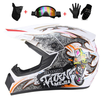 Youth & Kids Motorcycle Full Helmet - Children’s Motocross Casco Moto, Off-Road Protective Helmet with Goggles & Gloves