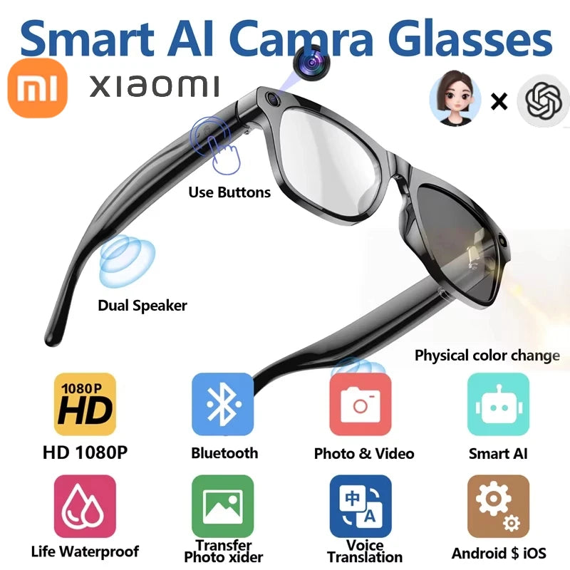Xiaomi Mijia 4K HD AI Smart Glasses — Color Changing with 100MP Camera, Bluetooth Call & Voice Assistant Control
